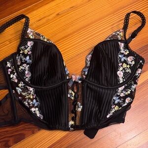 For Love And Lemons Black Floral Embroidered Bustier
